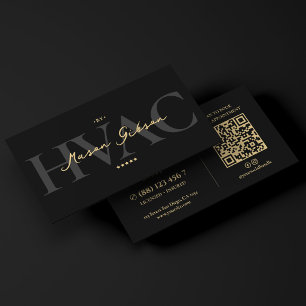 Elegant Modern HVAC Contractor Black Script Business Card