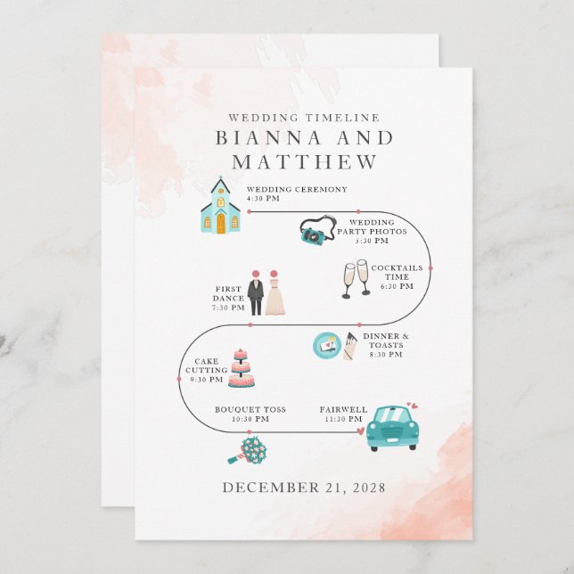 Elegant Modern Icons Wedding Itinerary Programme (Front/Back)