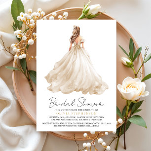 Elegant Modern Ivory Wedding Dress Bridal Shower Invitation