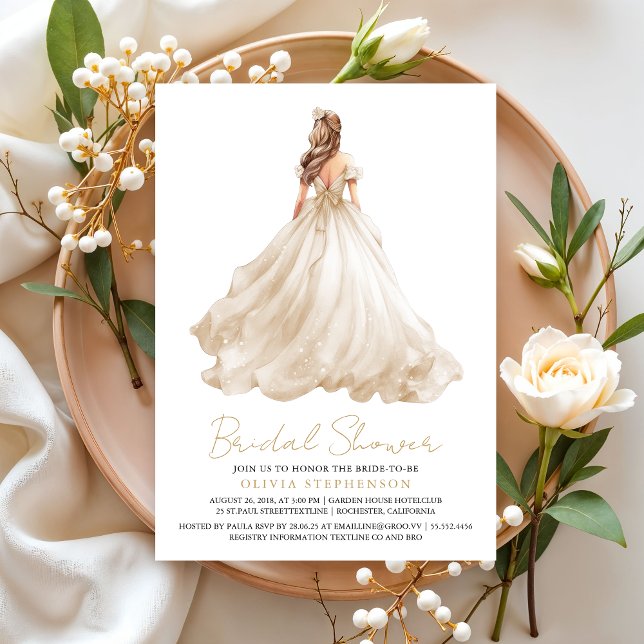 Elegant Modern Ivory Wedding Dress Bridal Shower Invitation (Creator Uploaded)