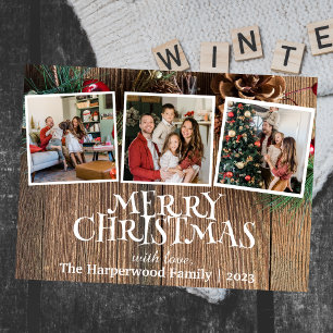 Elegant modern Joy Christmas Family Photo Collage Holiday Card