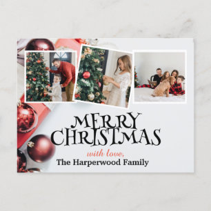 Elegant Modern Joy Christmas Family Photo Collage Holiday Postcard