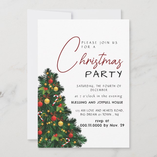 Elegant Modern Joy Christmas Party Invitation (Front)