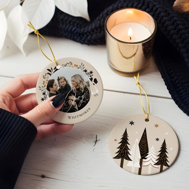  Elegant Modern Joy Photo Evergreen Christmas Tree Ceramic Tree Decoration (Elegant Modern Joy Photo Evergreen Christmas Tree Ceramic Ornament)