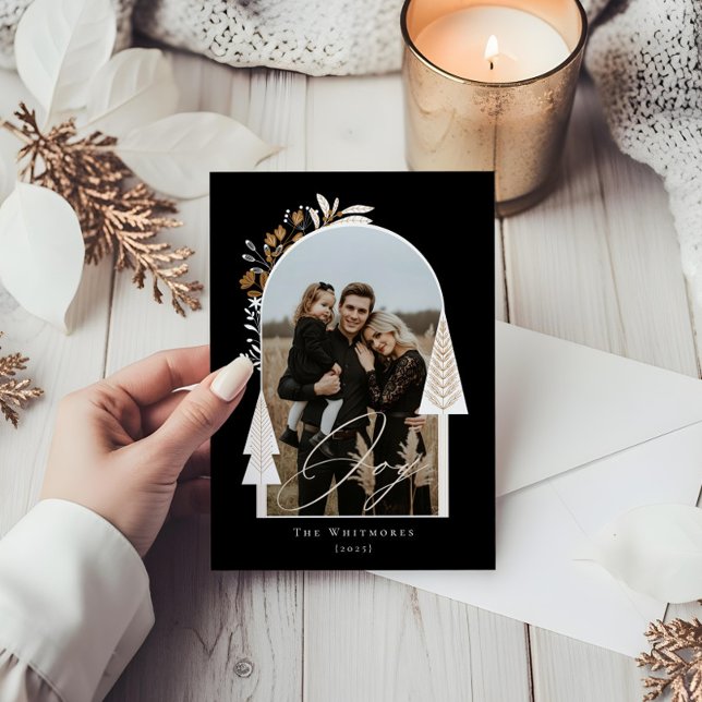  Elegant Modern Joy Photo Evergreen Christmas Tree Holiday Card (Elegant Modern Joy Photo Evergreen Christmas Tree Holiday Card)