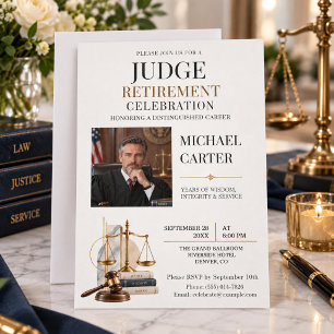 Elegant Modern Judge Retirement Photo Celebration Invitation