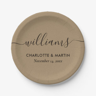 Elegant Modern Kraft Paper Script Wedding Plate