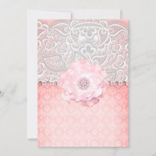 ELEGANT & MODERN LACE DIAMOND PEACH WEDDING INVITATION