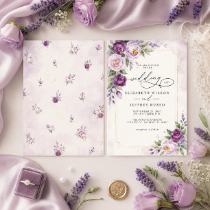 Elegant Modern Lavender Purple Floral Wedding Invitation