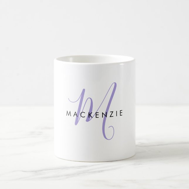 Elegant Modern Lavender Script Monogram Coffee Mug (Center)