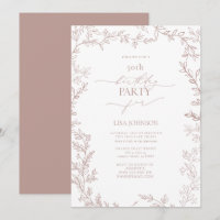 Elegant Modern Leaf Dusty Rose 50th Birthday