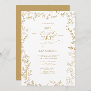 Elegant Modern Leaf Gold 50th Birthday Invitation