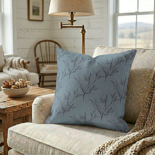 Elegant Modern Leaf Pattern On Baby Blue Cushion