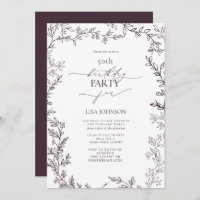 Elegant Modern Leaf Plum Purple 50th Birthday
