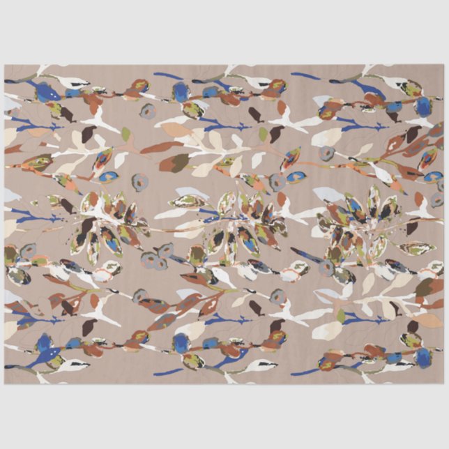 Elegant Modern Leaves Berries Watercolor Floral Tissue Paper (Front)