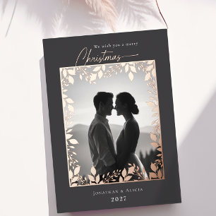 Elegant modern leaves frame photo merry Christmas