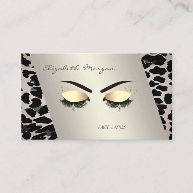 Elegant  Modern,Leopard Print,Faux Lashes Business Card (Front)