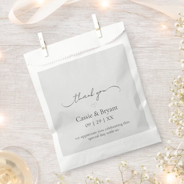 Elegant Modern Light Grey Thank You Wedding Favour Bags (Clipped)