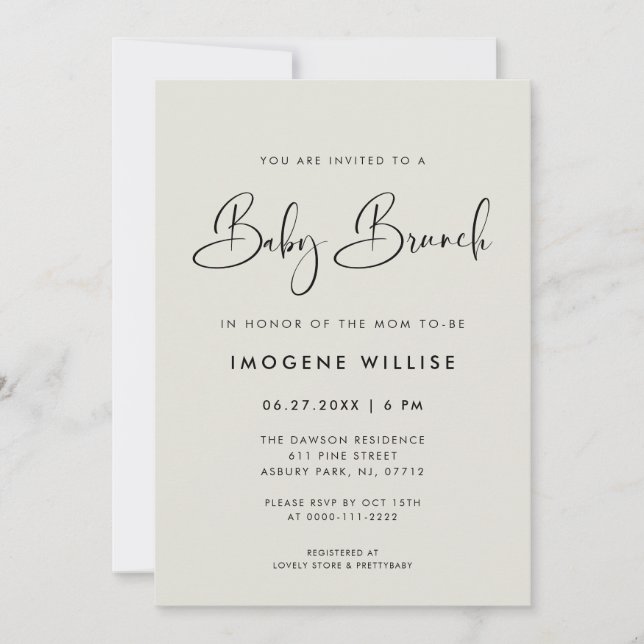 Elegant & modern Light Sage Green Baby Brunch Invitation (Front)