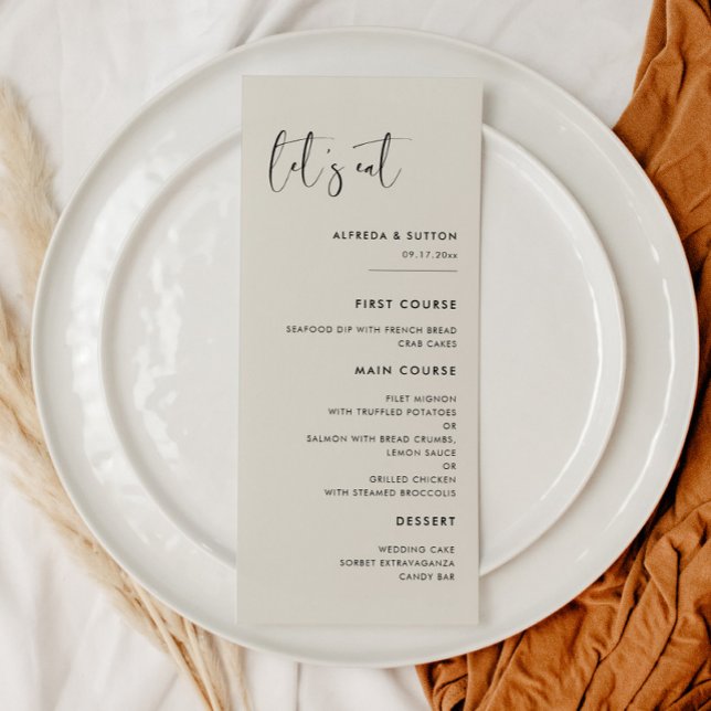 Elegant modern Light Sage green Let's eat wedding Menu (Creator Uploaded)