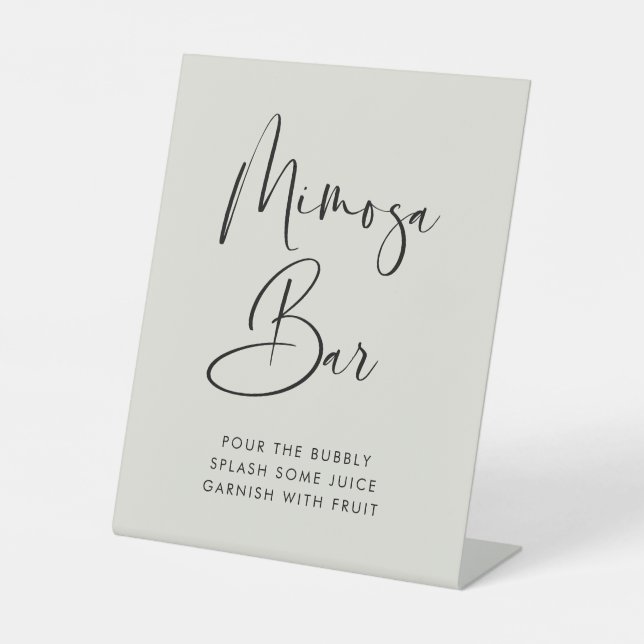 Elegant Modern Light Sage Green wedding Mimosa bar Pedestal Sign (Front)