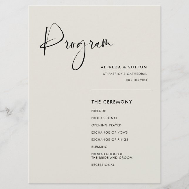 Elegant & modern Light Sage green wedding Programme (Front)