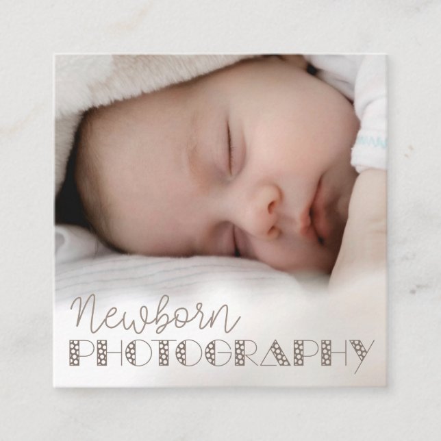 Elegant Modern Light Template Newborn Photographer Square Business Card (Front)