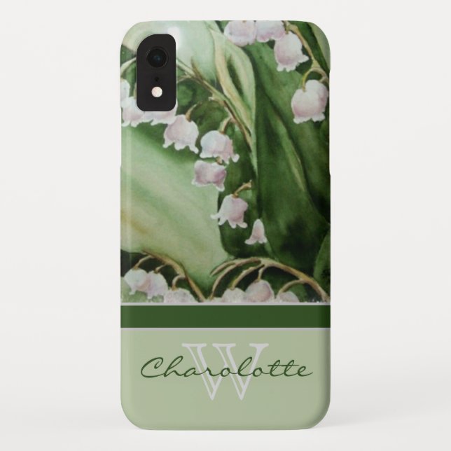Elegant Modern Lily of the Valley Monogram Name Case-Mate iPhone Case (Back)
