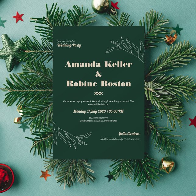 Elegant Modern Line Art Leaf Wedding Invitation (Creator Uploaded)