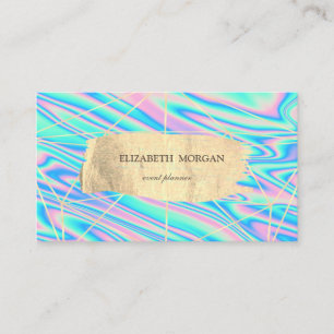 Elegant Modern Lines Gold Brush Stroke Holographic Business Card