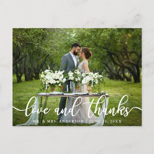 Elegant Modern Love and Thanks | Wedding Photo Postcard (Front)