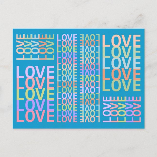 Elegant Modern "LOVE" Colours on Rich Blue Postcar Postcard (Front)