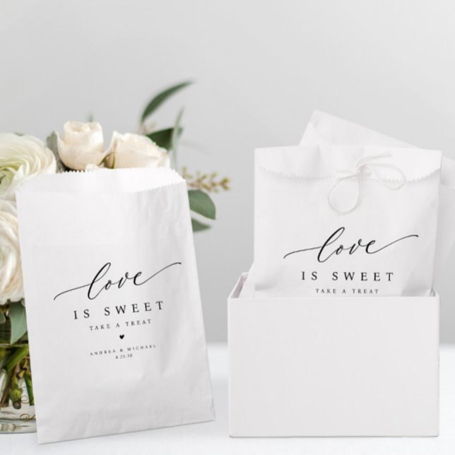 Elegant Modern Love is Sweet Wedding Desserts Sign Favour Bags (Elegant Wedding Favor Bags - Love is Sweet - Modern & Simple)