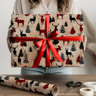 Elegant modern lumberjack moose plaid pattern wrapping paper