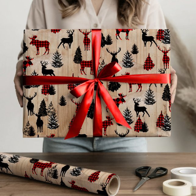 Elegant modern lumberjack moose plaid pattern wrapping paper (Elegant modern lumberjack moose plaid pattern wrapping paper)