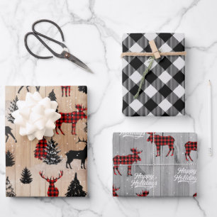 Elegant modern lumberjack moose plaid wrapping pap wrapping paper sheet