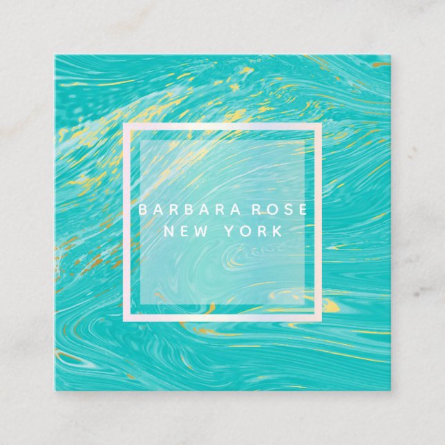 Elegant modern Luxury Blue Gold Marble Square Business Card (Front)