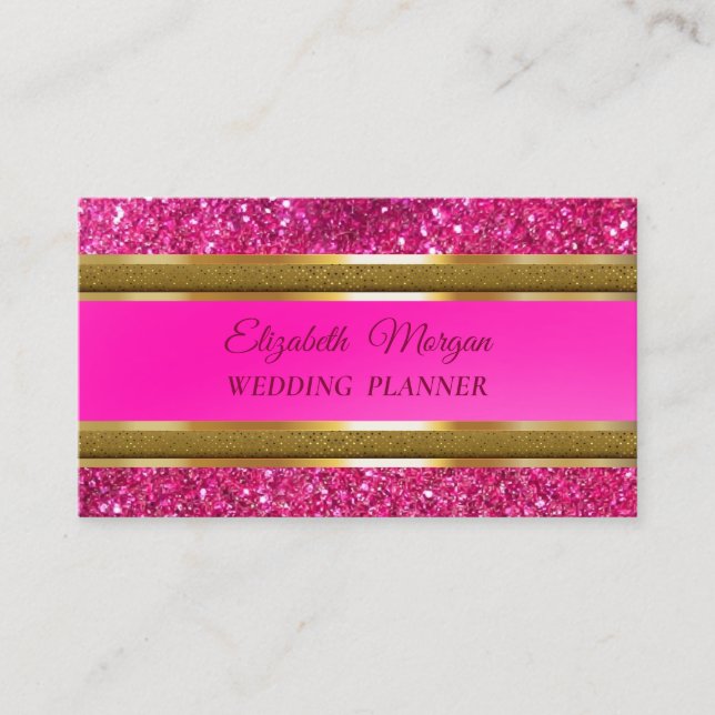 Elegant Modern Luxury Gold Glitter ,Pink Stripe   Business Card (Front)