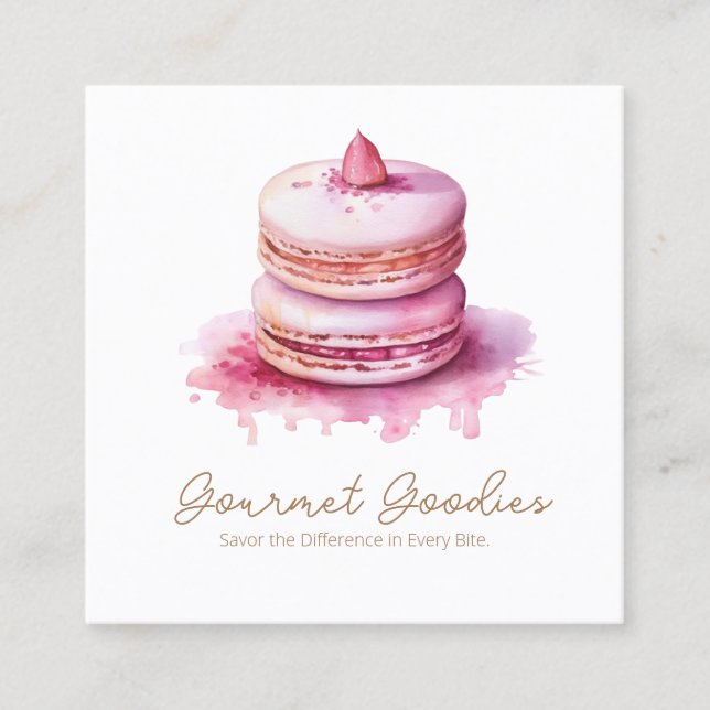 Elegant Modern Macaron Bakery Square Business Card (Front)