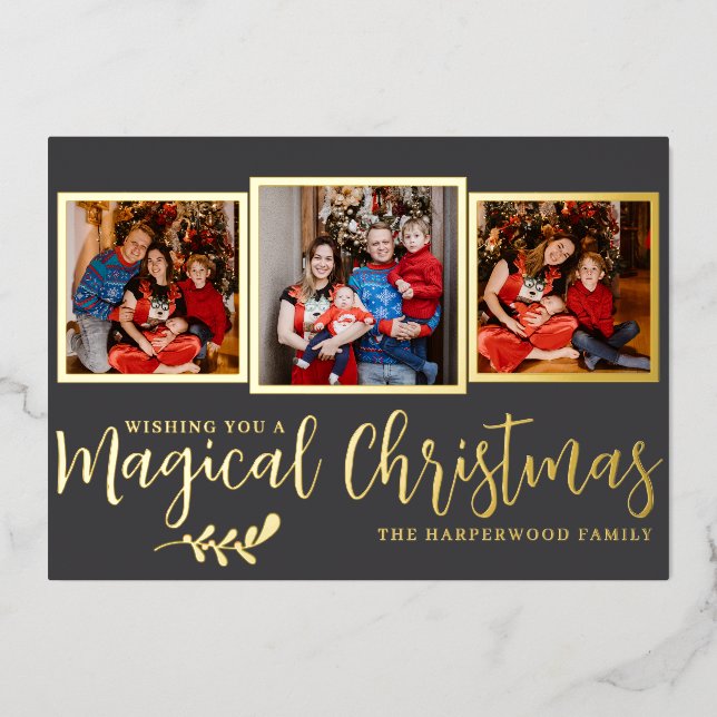 Elegant Modern Magical Christmas Family 3 Photo (Front)