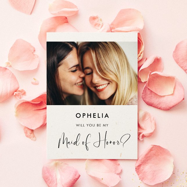 Elegant modern Maid of Honour proposal photo card (Creator Uploaded)