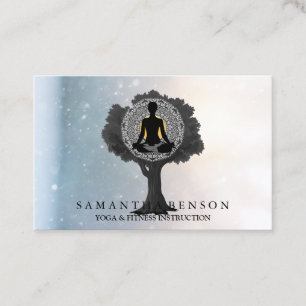 Elegant Modern Mandala Yoga Pose Tree Logo Art Bus Business Card