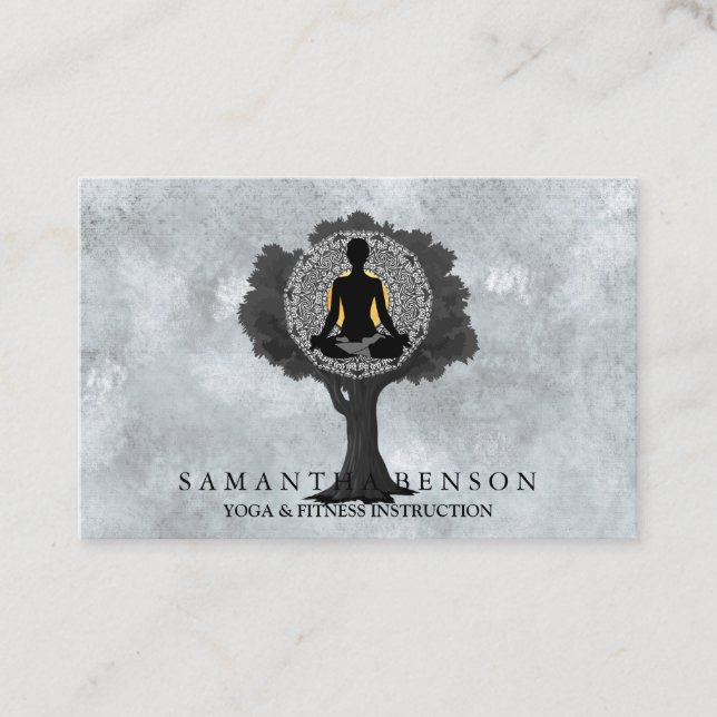 Elegant Modern Mandala Yoga Pose Tree Logo Art Business Card (Front)