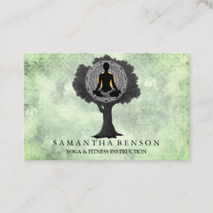 Elegant Modern Mandala Yoga Pose Tree Logo Art Business Card