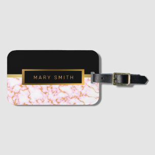 Elegant Modern Marble Black Gold Luggage Tag