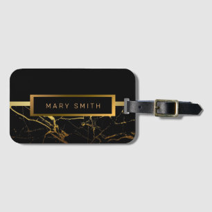 Elegant Modern Marble Black Gold Luggage Tag
