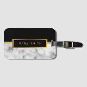 Elegant Modern Marble Black Gold Luggage Tag