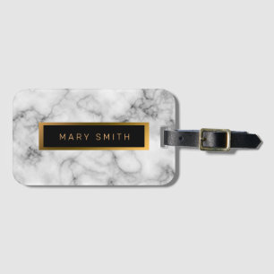 Elegant Modern Marble Black Gold Luggage Tag