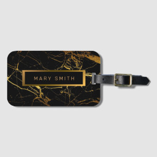 Elegant Modern Marble Black Gold Luggage Tag