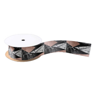 Elegant Modern Marble, Rose Gold, & Black Triangle Satin Ribbon